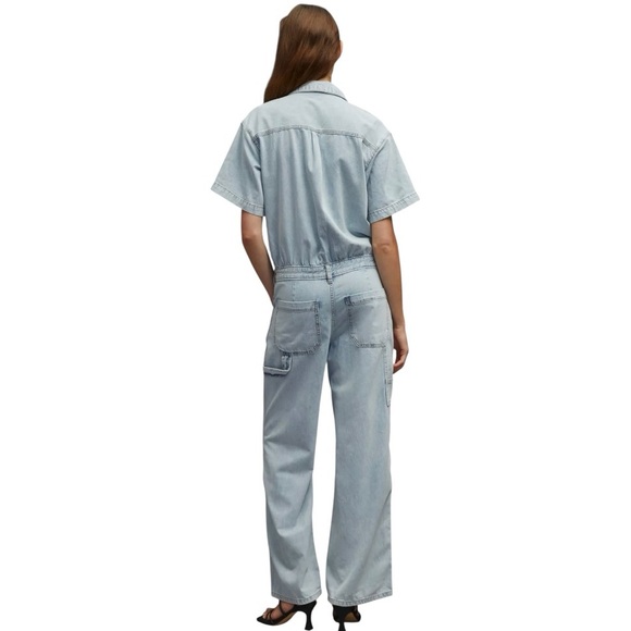 Pilcro Slouchy Denim Jumpsuit Light Wash Straight Leg Distressed - Picture 4 of 7
